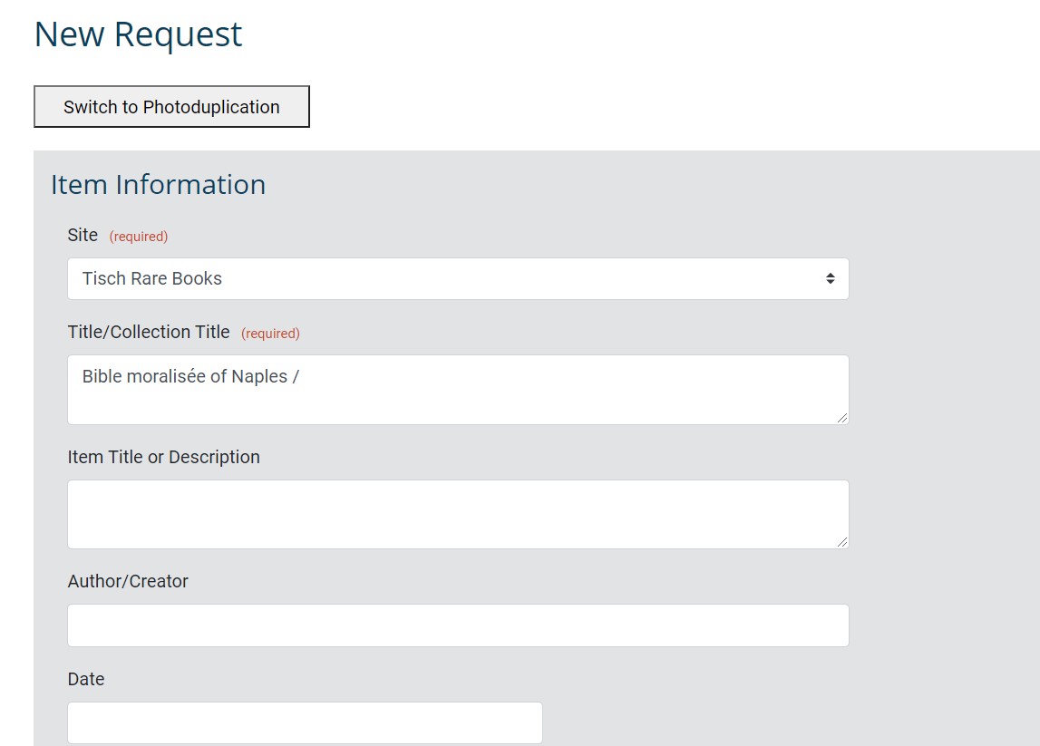 Screen shot of TASCR's new request page