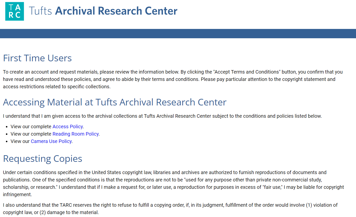 A screen cap depicting the text of the First Time Users registration form