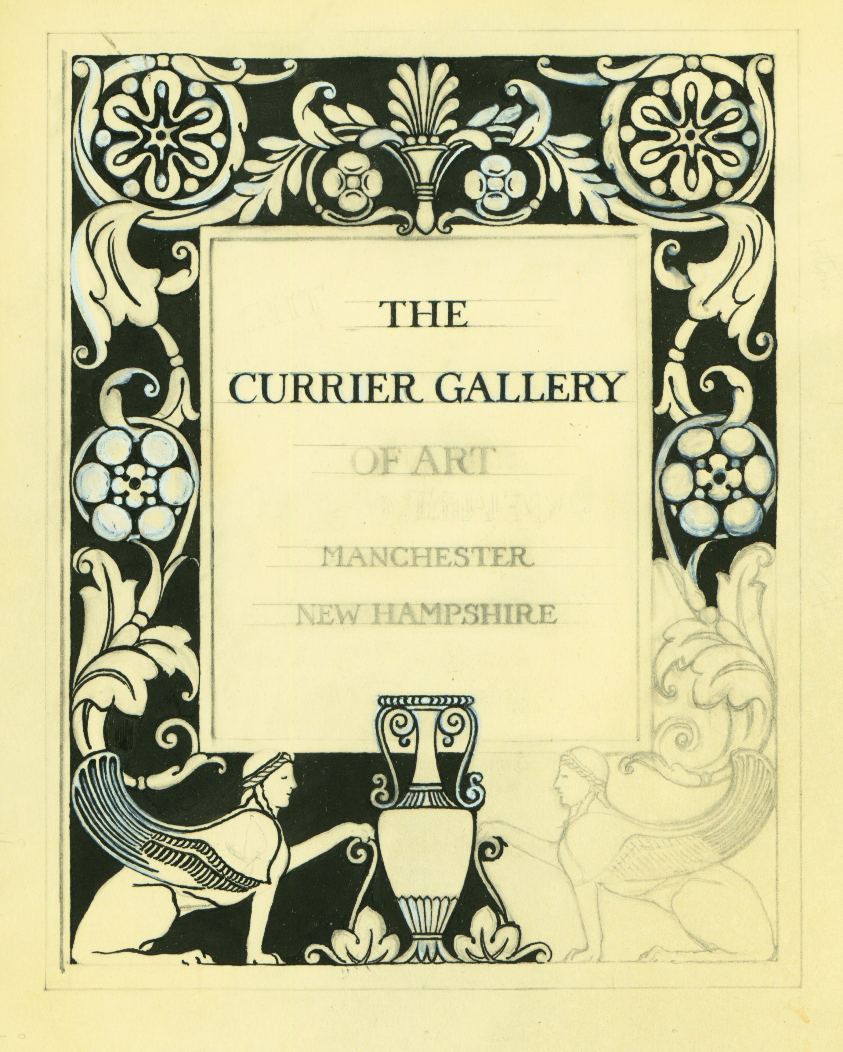 Scan of bookplate for the Currier Gallery of Art, in progress.