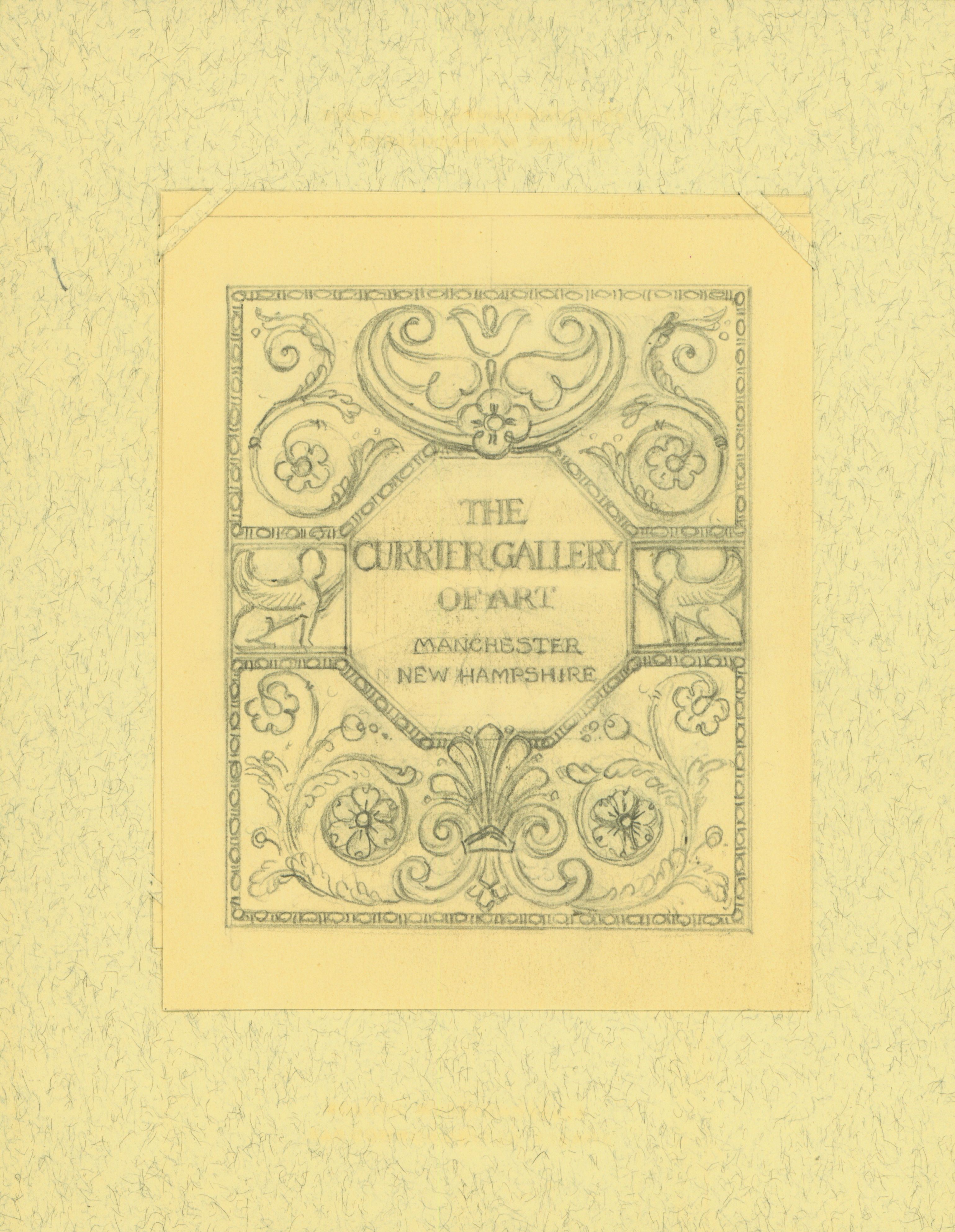 Scan of sketch of bookplate for the Currier Gallery of Art.