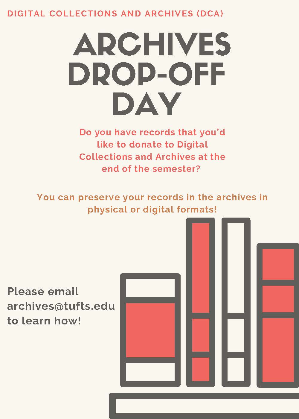 Color flyer describing Archives Drop-Off Day 2020