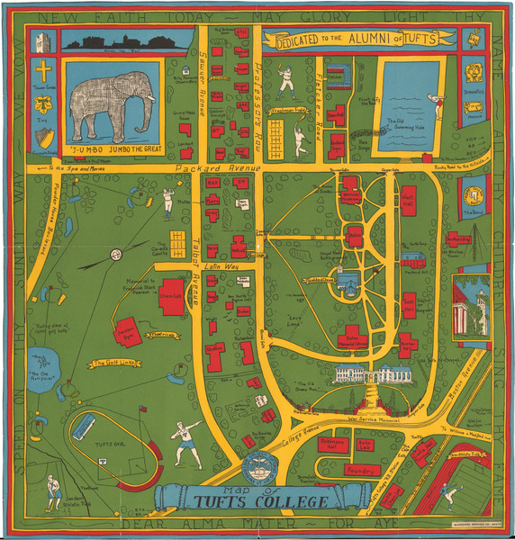 Map of Tufts College Campus, Blanchard Printing Company, 1929