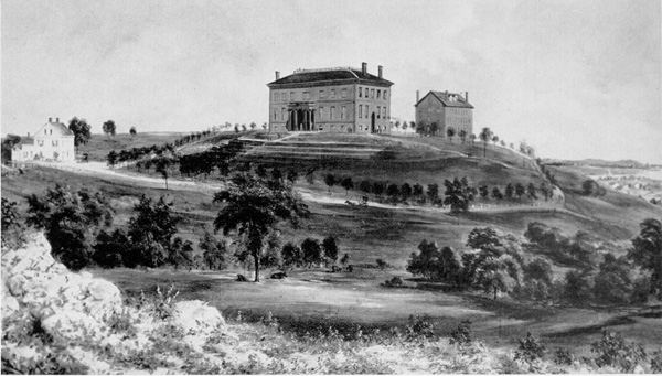 Black and white image of a view of Tufts College during the Civil War (Undated)