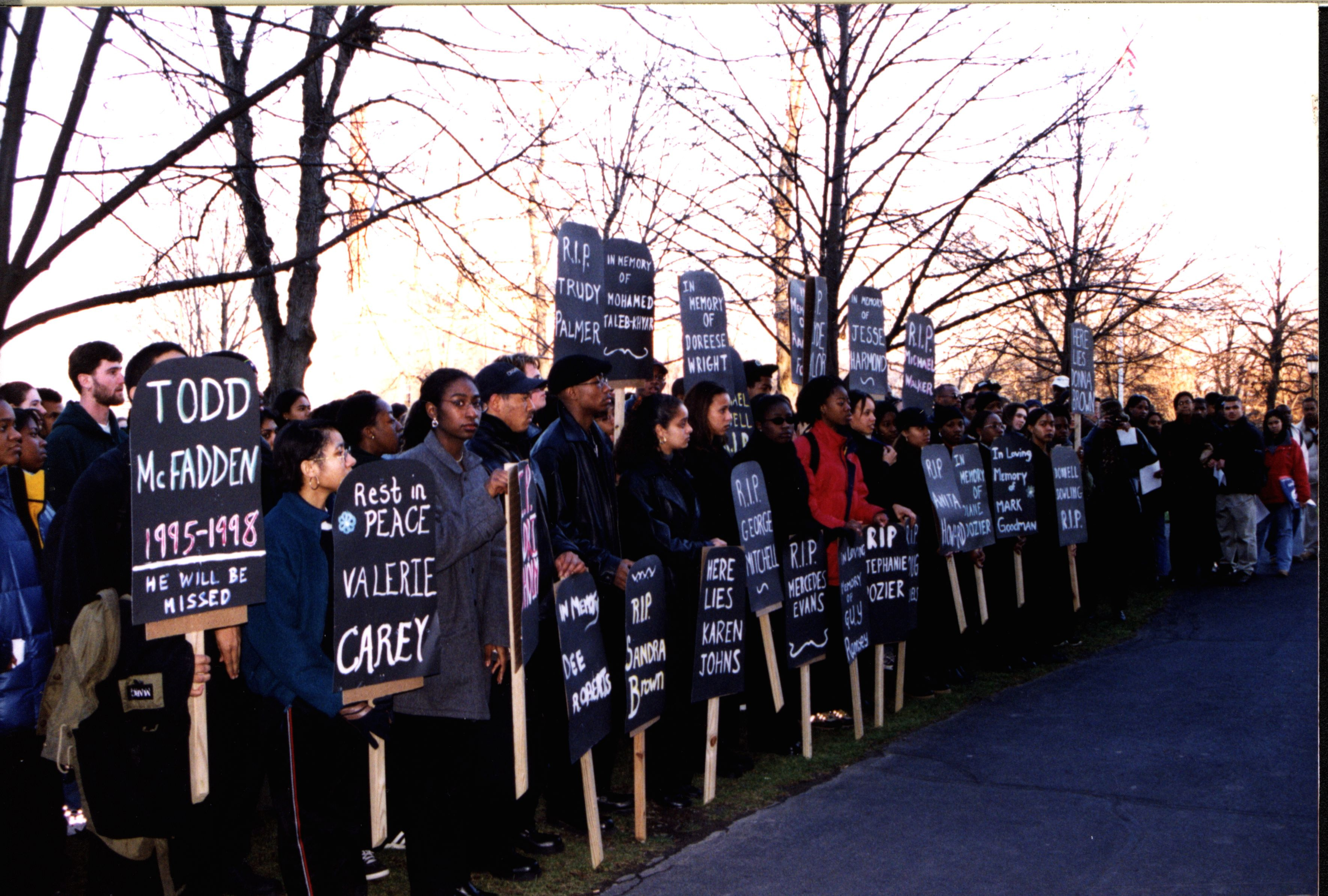 Color photo of students attending a protest.