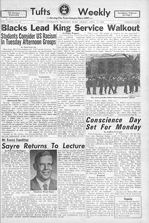 Front page of the Tufts Weekly newspaper from April 12, 1967