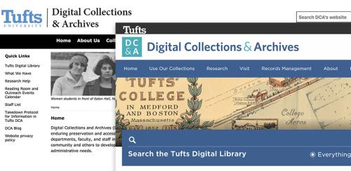 Screenshots of new website home page over old website