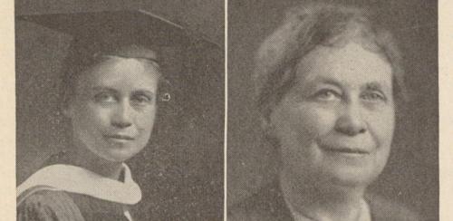 Black and white photos of Anna Quincy Churchill. Left depicts her as a young woman and right depicts her as an older woman.